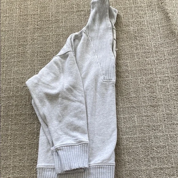 Aerie Gray Quarter Zip Up Sweater with Ribbed Cuffs - Picture 3 of 7